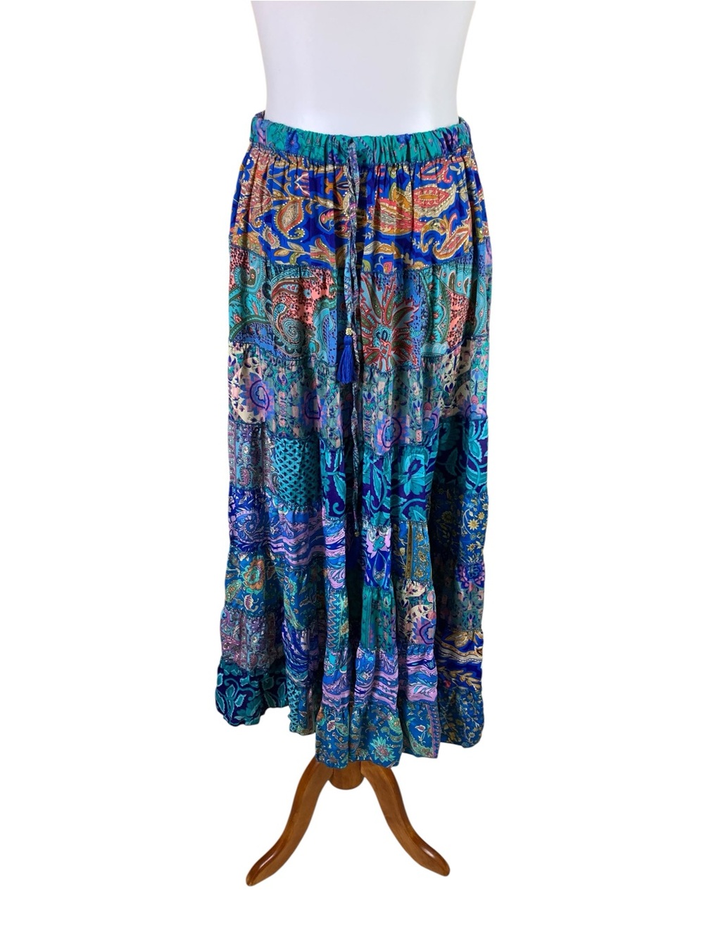 Cienna Designs Boho Patchwork Paisley Tiered Gypsy Festival Maxi Skirt S M